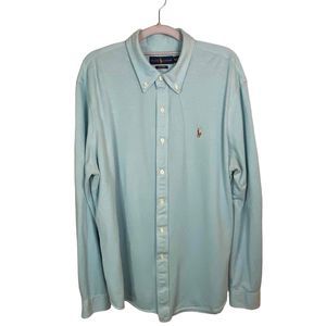 Ralph Lauren Mens‎ Teal Knit Oxford Long Sleeve Button Down Shirt XXL-flawed